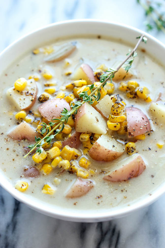 Slow Cooker Potato and Corn Chowder - The easiest chowder you will ever make. Throw everything in the crockpot and you're set! Easy peasy!
