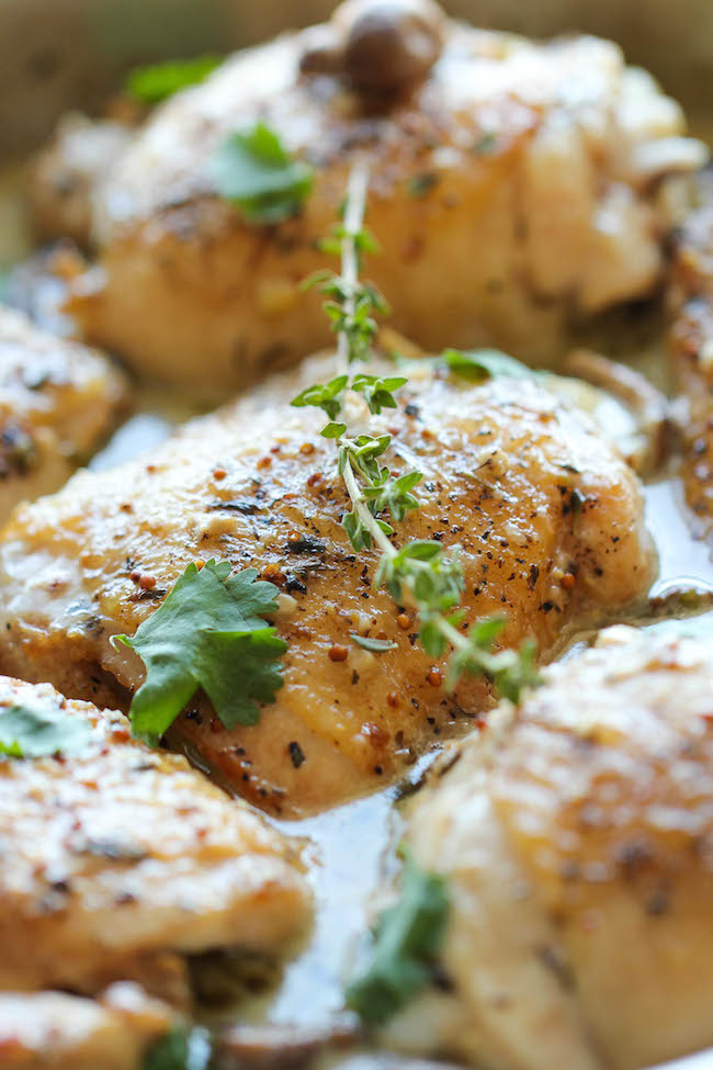 Baked Chicken and Mushroom Skillet - The most flavorful chicken topped with the creamiest mushroom sauce. An easy meal for those busy weeknights!