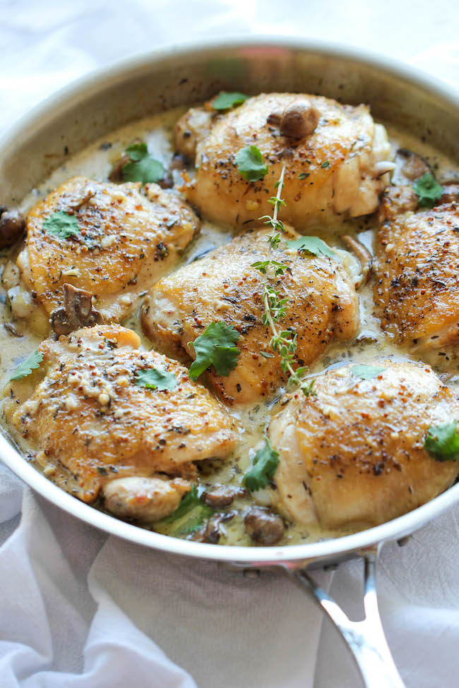 Baked Chicken and Mushroom Skillet - The most flavorful chicken topped with the creamiest mushroom sauce. An easy meal for those busy weeknights!