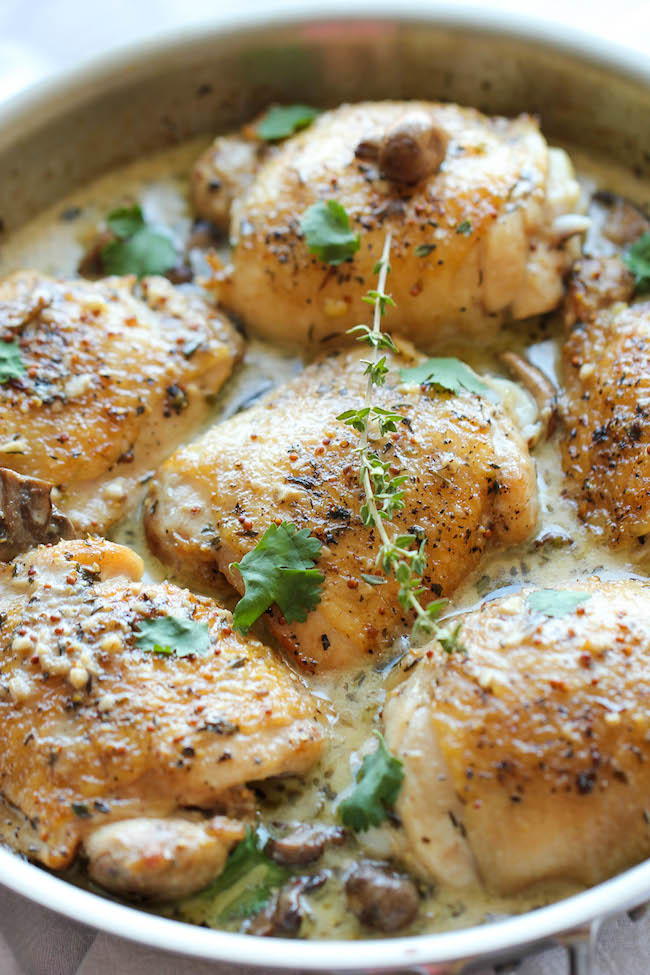 Baked Chicken and Mushroom Skillet - The most flavorful chicken topped with the creamiest mushroom sauce. An easy meal for those busy weeknights!