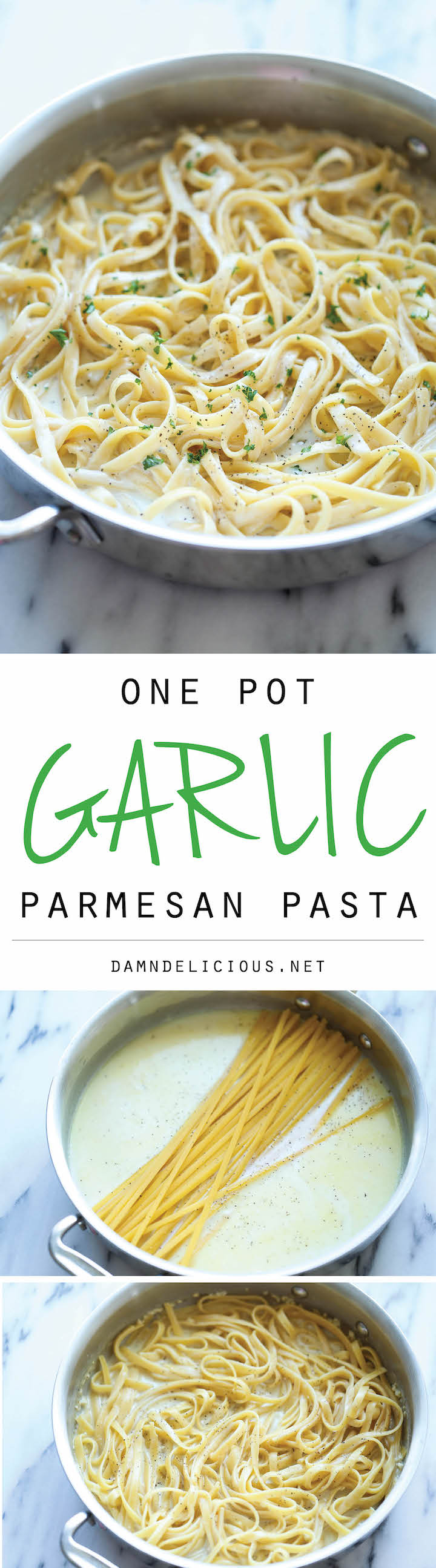 One Pot Garlic Parmesan Pasta - The easiest and creamiest pasta made in a single pot - even the pasta gets cooked right in the pan! How easy is that?