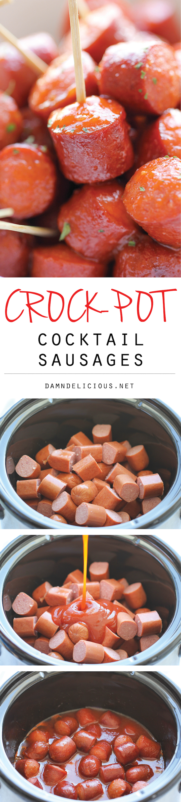 Slow Cooker Cocktail Sausages - The easiest sausages you will ever make in the crockpot. Just be sure to double the batch because these will disappear fast!