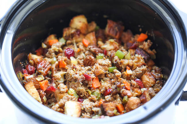Slow Cooker Cranberry Pecan Stuffing - The best and easiest stuffing ever made right in the crockpot, making Thanksgiving prep just that much easier!