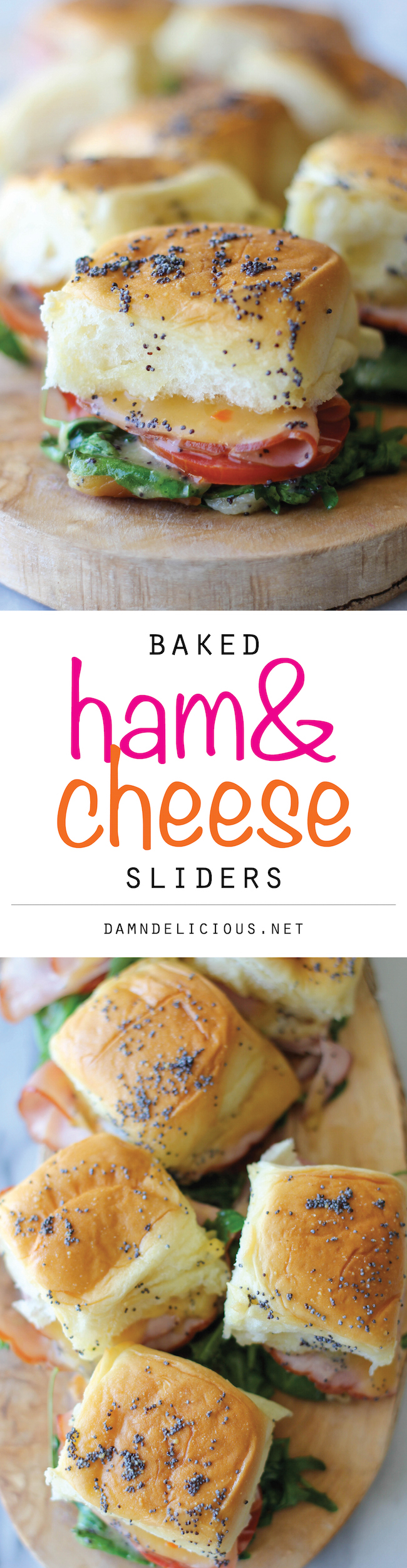 Baked Ham and Cheese Sliders - These sliders are popped in the oven until they're completely buttery and oozing with melted cheese!