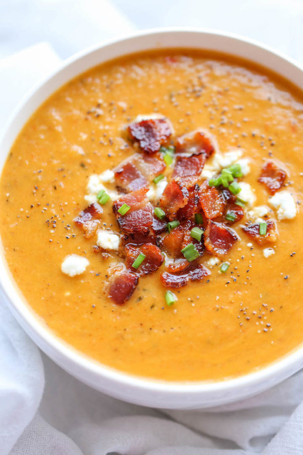 Roasted Butternut Squash and Bacon Soup - Damn Delicious