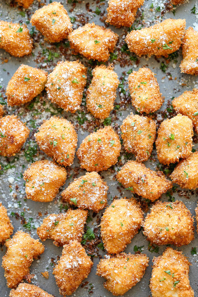 Parmesan Chicken Bites - The best chicken nuggets you will ever have - crisp-tender and completely homemade with Parmesan goodness!