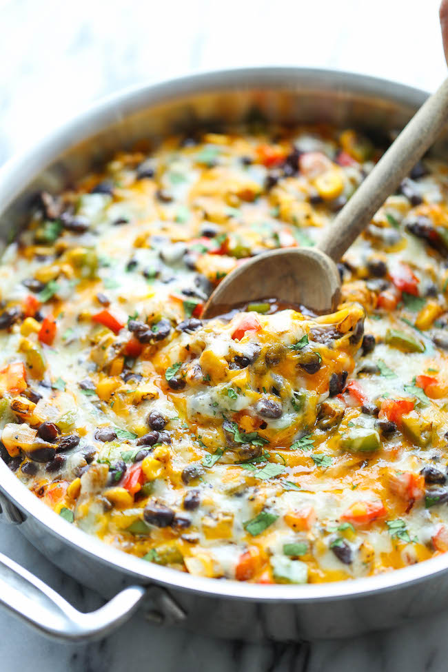 Skinny Mexican Casserole - A cheesy comforting casserole that you can enjoy guilt-free, chockfull of veggies and whole wheat tortilla. You can't beat that!