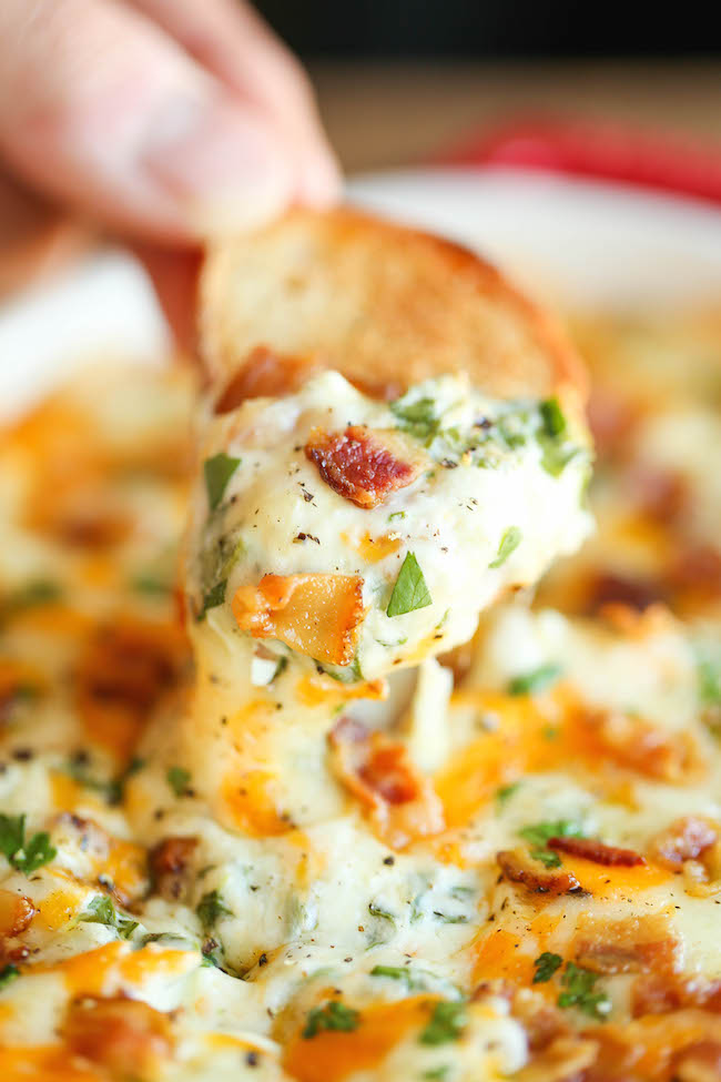 Cheesy Bacon Spinach Dip - The best and cheesiest, creamiest dip you will ever have - after all, you just can't go wrong with bacon!