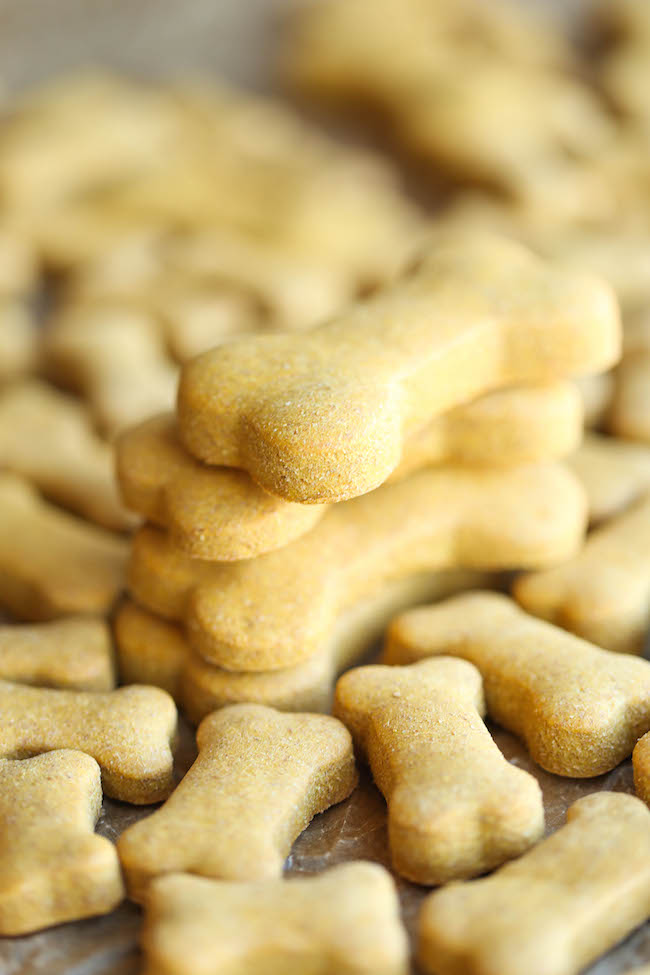 Homemade Peanut Butter Dog Treats - The easiest homemade dog treats ever - simply mix, roll and cut. Easy peasy, and so much healthier than store-bought!