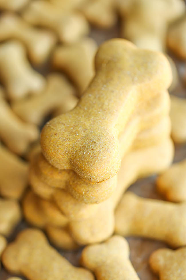 Homemade Peanut Butter Dog Treats - The easiest homemade dog treats ever - simply mix, roll and cut. Easy peasy, and so much healthier than store-bought!