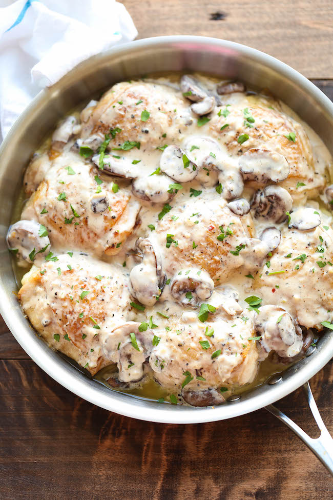 Chicken with Creamy Mushroom Sauce - Crisp-tender chicken baked to perfection, smothered in the most creamy mushroom sauce easily made from scratch!