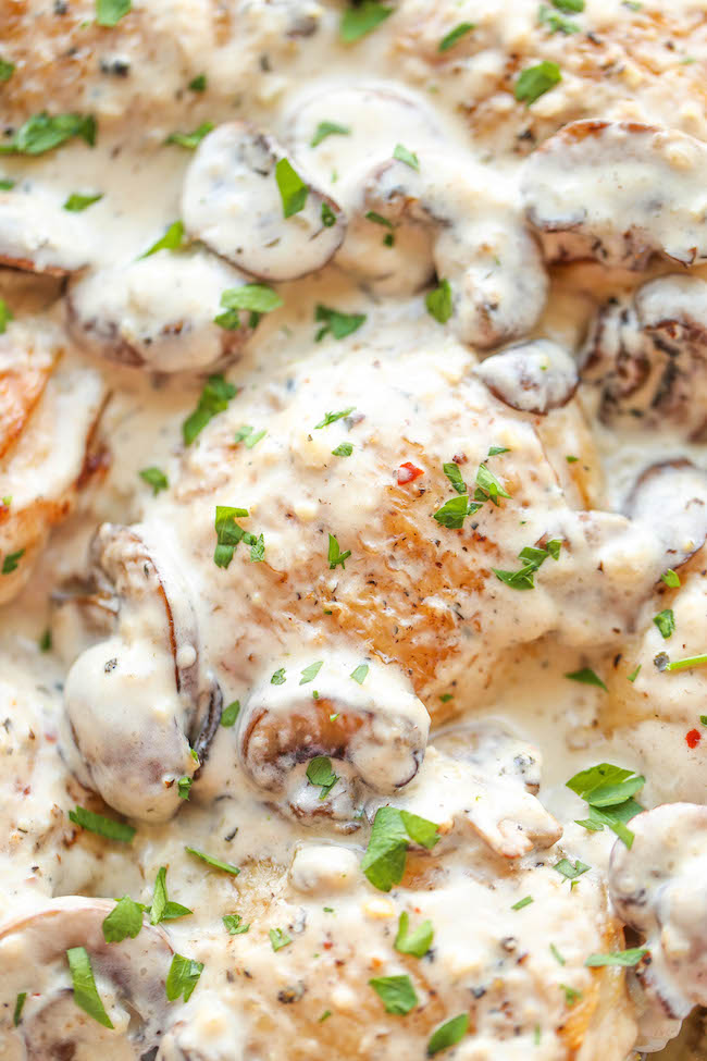 Chicken with Creamy Mushroom Sauce - Crisp-tender chicken baked to perfection, smothered in the most creamy mushroom sauce easily made from scratch!