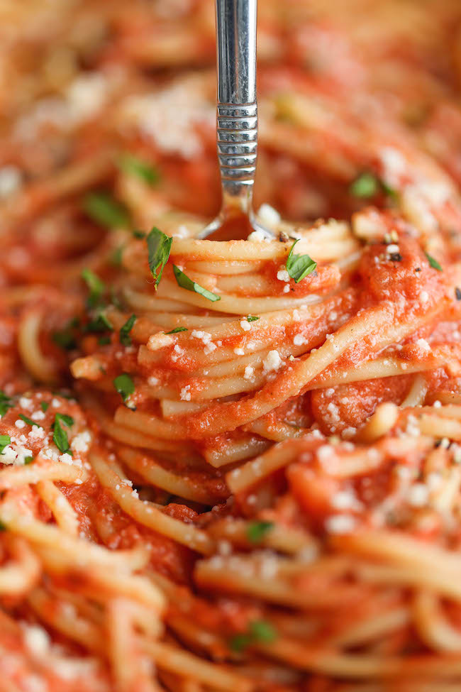 Spaghetti with Tomato Cream Sauce - Damn Delicious