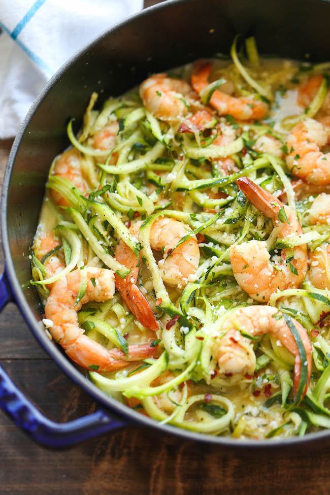 Zucchini Shrimp Scampi - Traditional shrimp scampi made into a low-carb dish with zucchini noodles. It's unbelievably easy, quick & healthy! 214.3 calories.