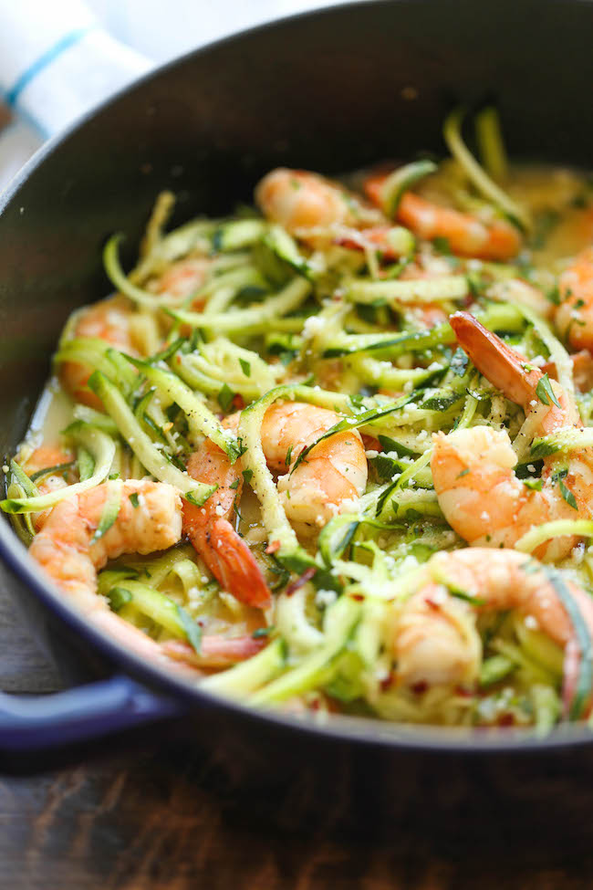 Zucchini Shrimp Scampi - Traditional shrimp scampi made into a low-carb dish with zucchini noodles. It's unbelievably easy, quick & healthy! 214.3 calories.