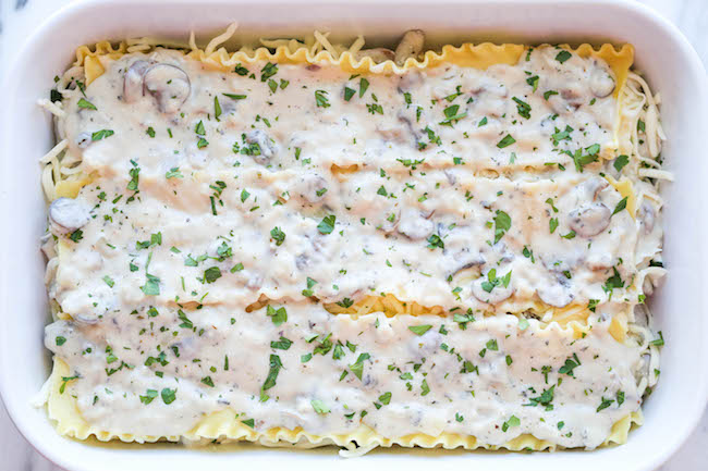 Creamy Spinach and Mushroom Lasagna - This is sure to become a family favorite. Best of all, it's freezer-friendly and can also be made ahead of time!
