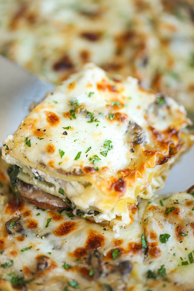 Creamy Spinach and Mushroom Lasagna - This is sure to become a family favorite. Best of all, it’s freezer-friendly and can also be made ahead of time!