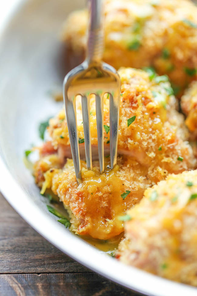 Oven Fried Chicken with Honey Mustard Glaze - No one would ever guess that this was baked, not fried. And the honey mustard glaze is to die for!