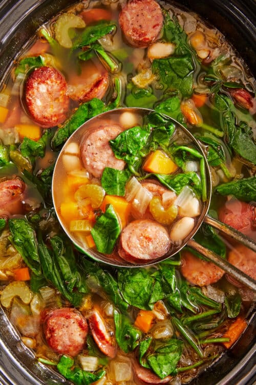 Slow Cooker Sausage, Spinach and White Bean Soup Damn Delicious
