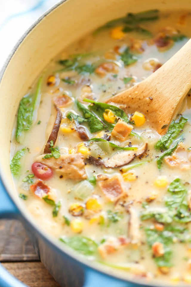 Mushroom, Corn and Bacon Chowder - Damn Delicious