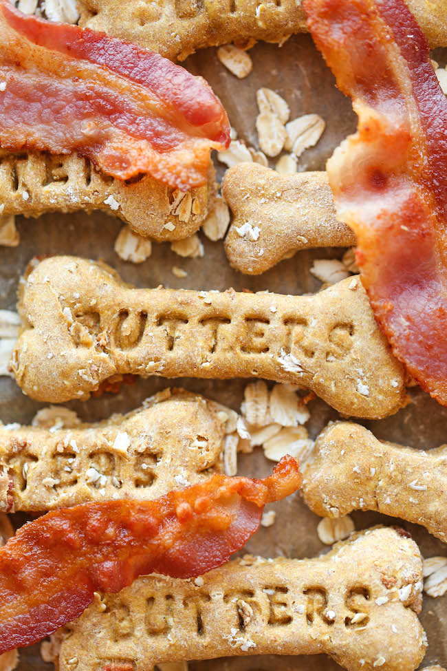 Bacon Dog Treats - These dog treats are filled with bacon goodness and nutritious oats, and your pup is sure to go crazy for these!