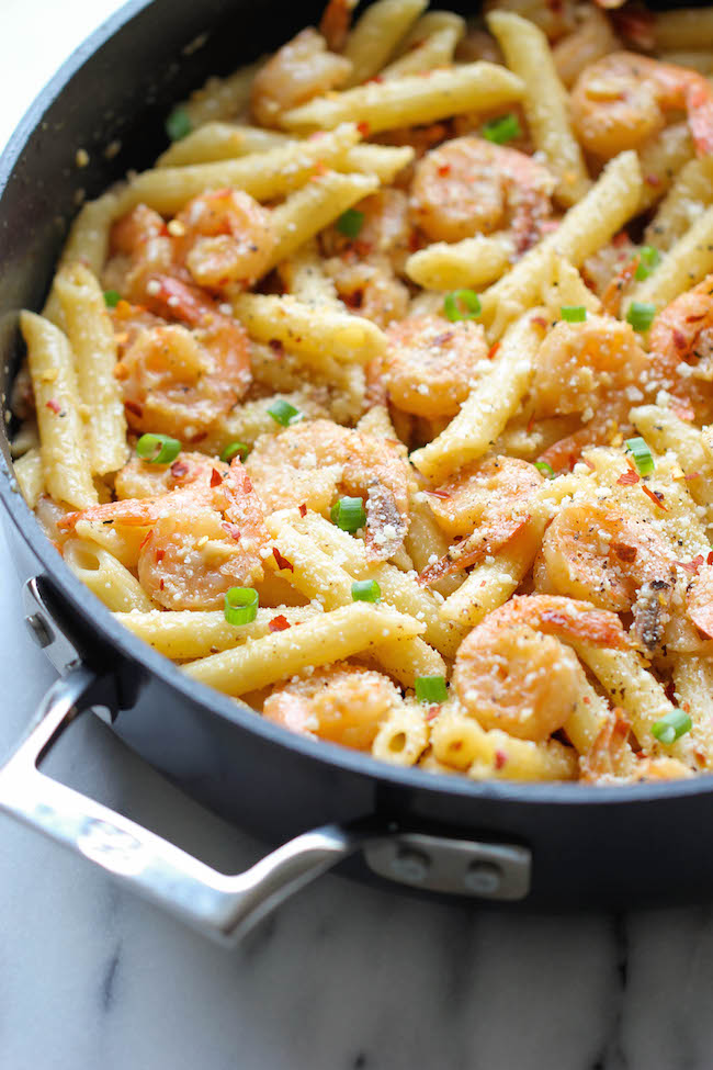 Spicy Parmesan Shrimp Pasta - So flavorful, so spicy and so easy to put together, perfect for those busy weeknights!