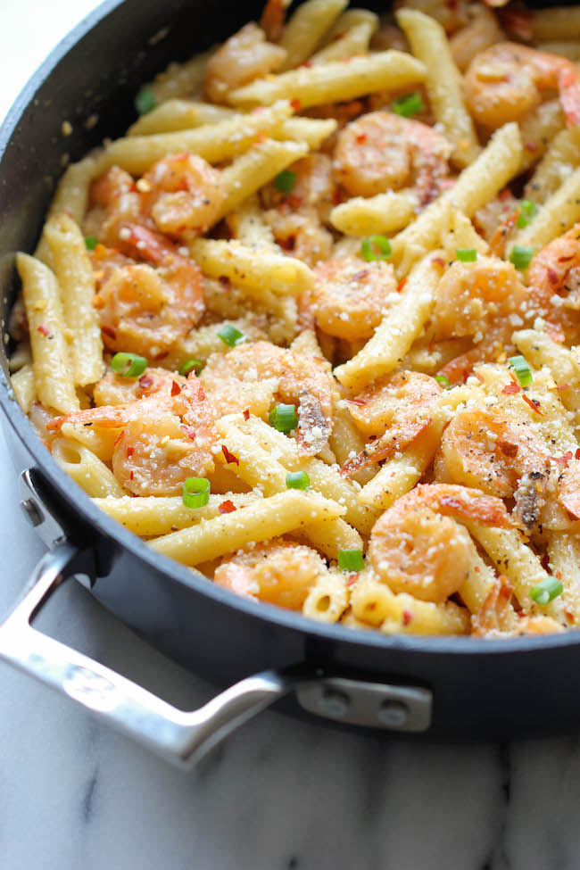 Spicy Parmesan Shrimp Pasta - Damn Delicious