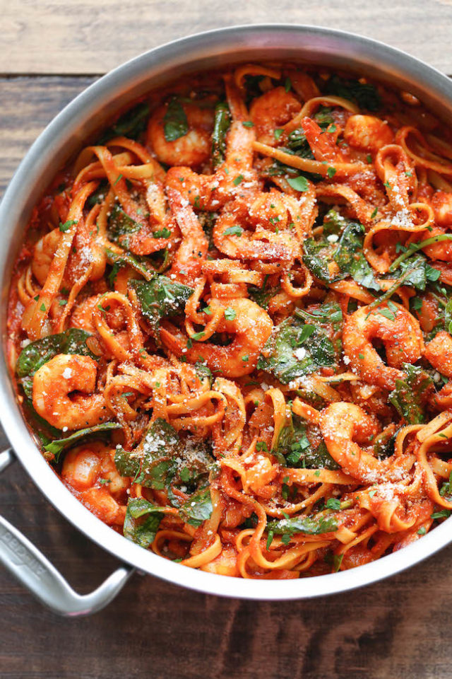 One Pot Shrimp Parmesan Pasta Damn Delicious