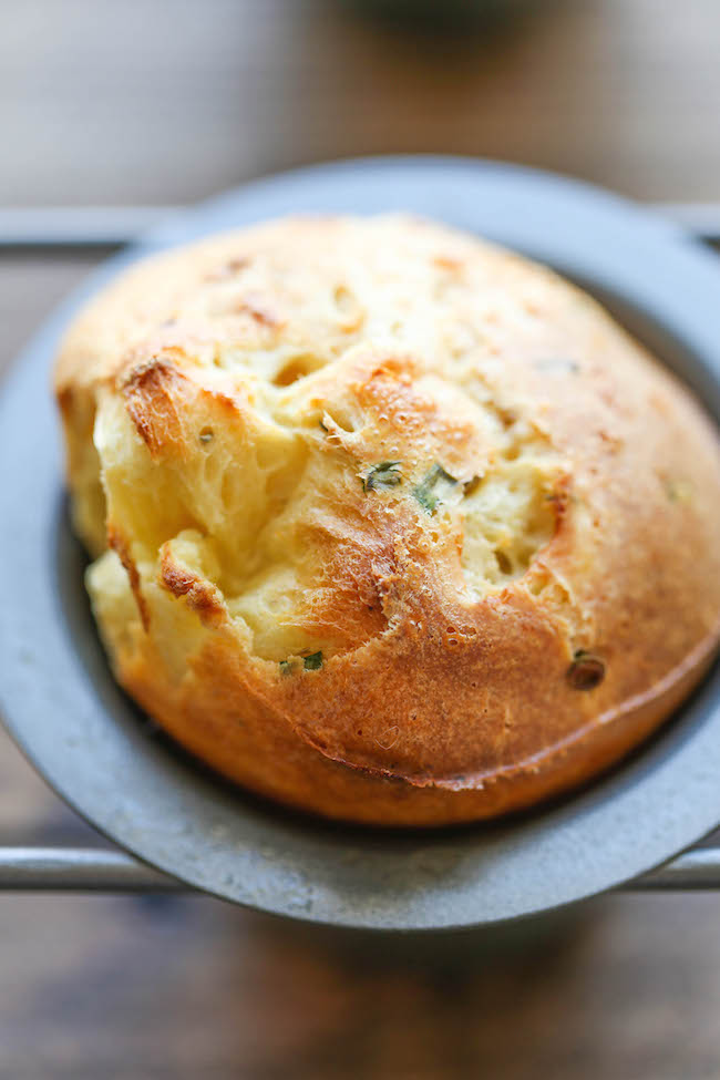 Easy Garlic Parmesan Popovers - Amazingly light, airy and moist popovers made so easily with one bowl. No mixer needed here!