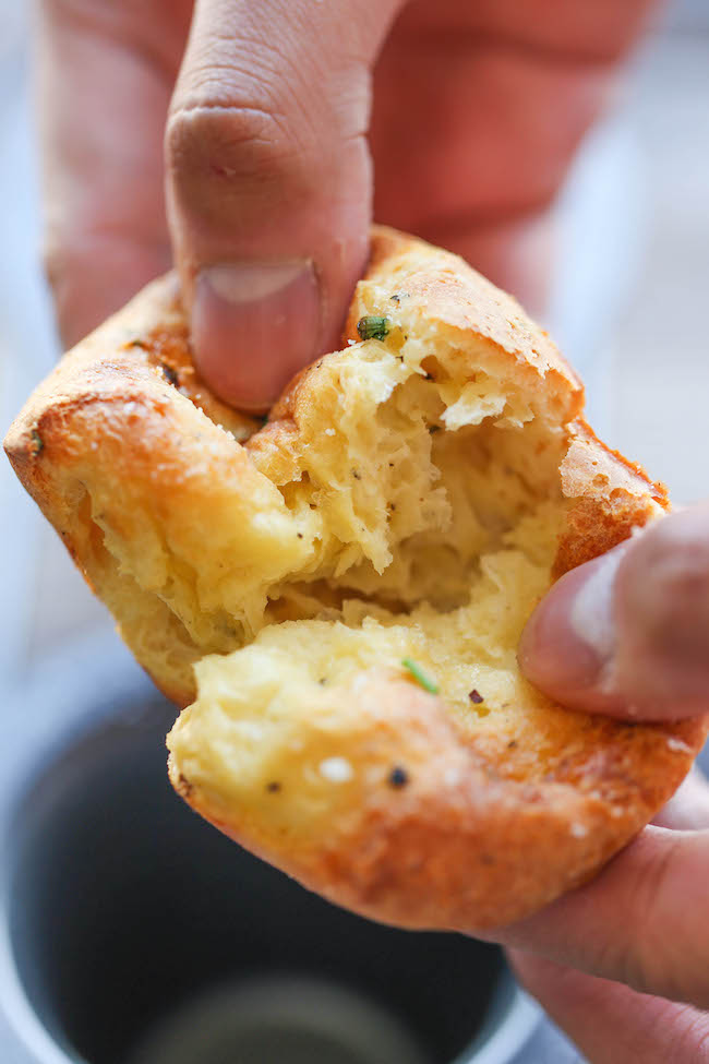 Easy Garlic Parmesan Popovers - Amazingly light, airy and moist popovers made so easily with one bowl. No mixer needed here!