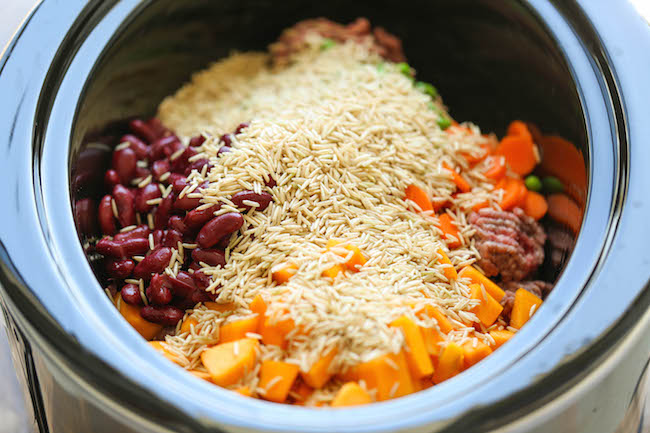 Easy Crockpot Dog Food - DIY dog food can easily be made right in the slow cooker. It's healthier and cheaper than store-bought, and it's freezer-friendly!