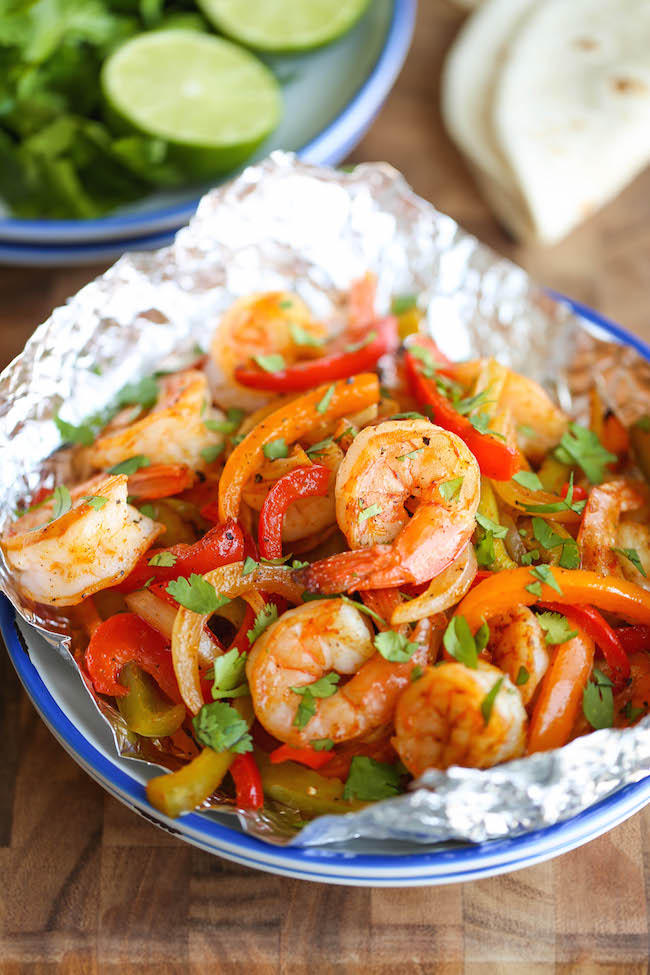 Shrimp Fajitas in Foil - Making fajitas has never been easier than this - simply wrap and bake. That's it! And clean-up is an absolute breeze!