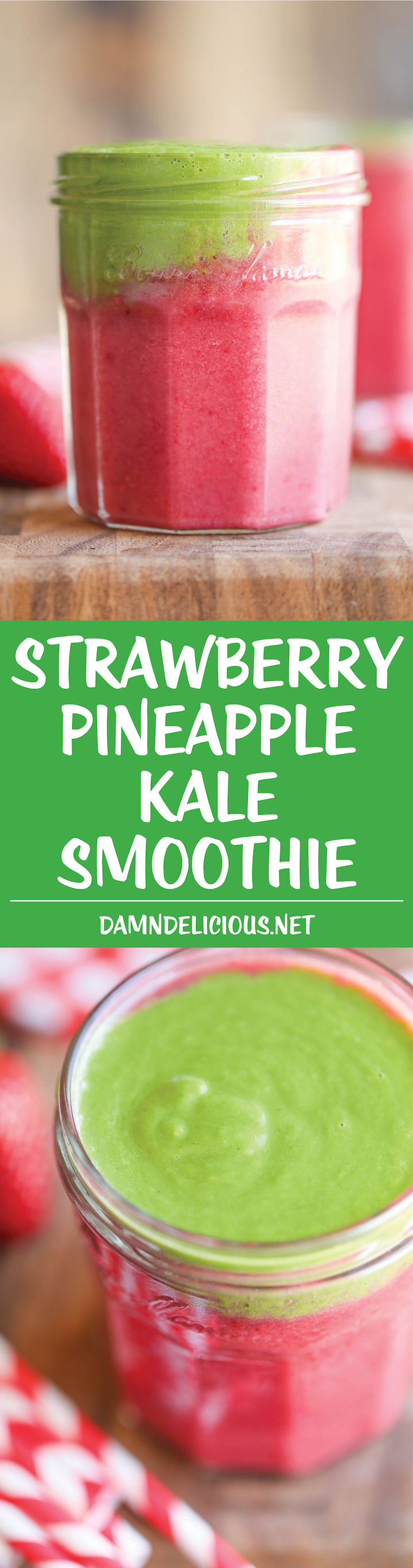 Strawberry Pineapple Kale Smoothie - A power-packed, nutritious smoothie that doesn't even taste healthy! An absolute must for your mornings!