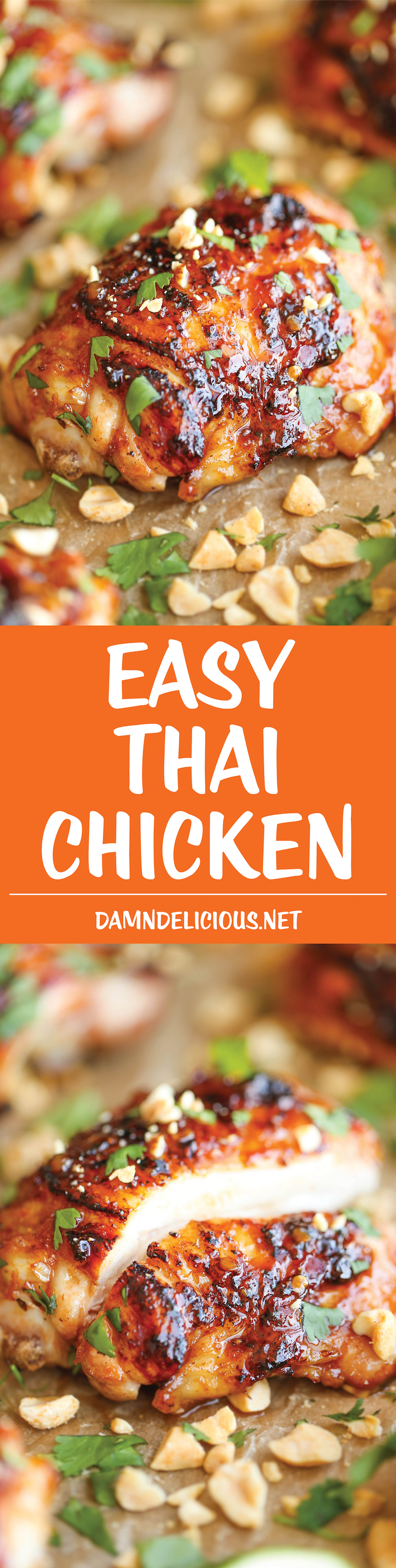 Easy Thai Chicken - So sticky, so tender, so moist and just packed with so much flavor. And it's an easy peasy weeknight meal, made in 30 min or less!