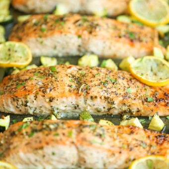 One Pan Lemon Herb Salmon and Zucchini - Damn Delicious