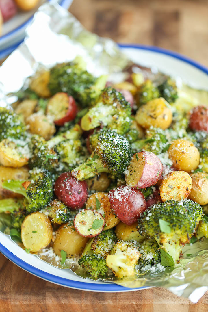 in Foil Potatoes Parmesan Broccoli and Garlic