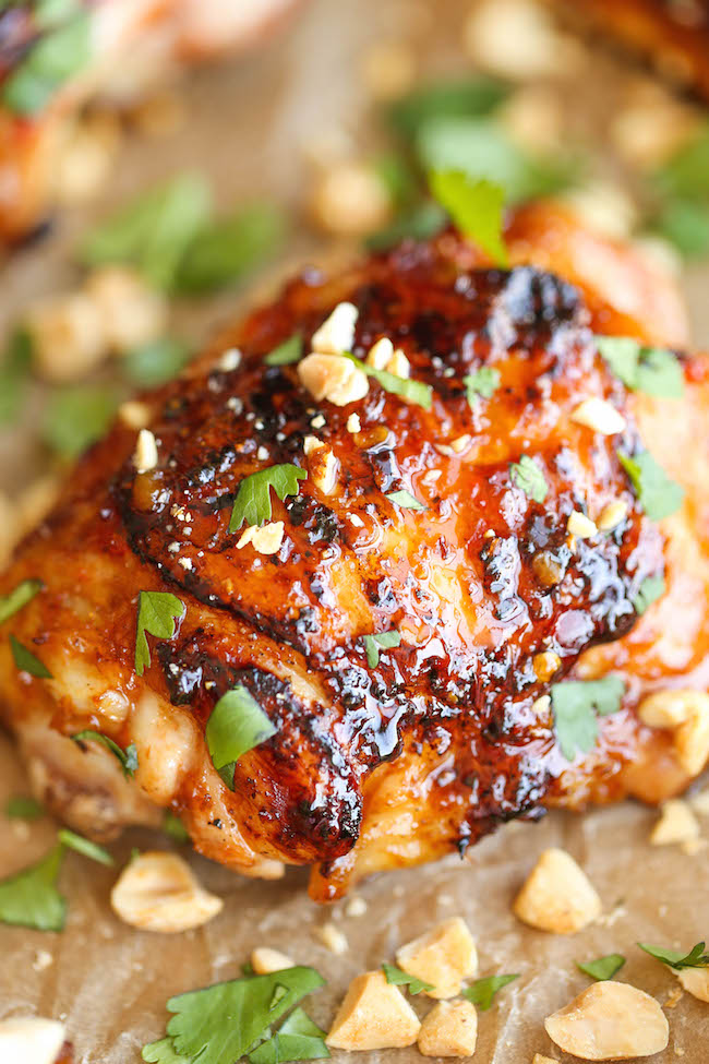 Easy Thai Chicken - So sticky, so tender, so moist and just packed with so much flavor. And it's an easy peasy weeknight meal, made in 30 min or less!