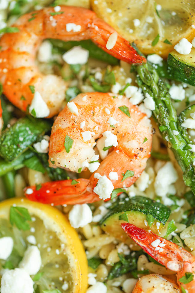 Shrimp, Asparagus and Zucchini Orzo Salad - Light, healthy and nutritious, tossed in the most amazing lemon Dijon vinaigrette!