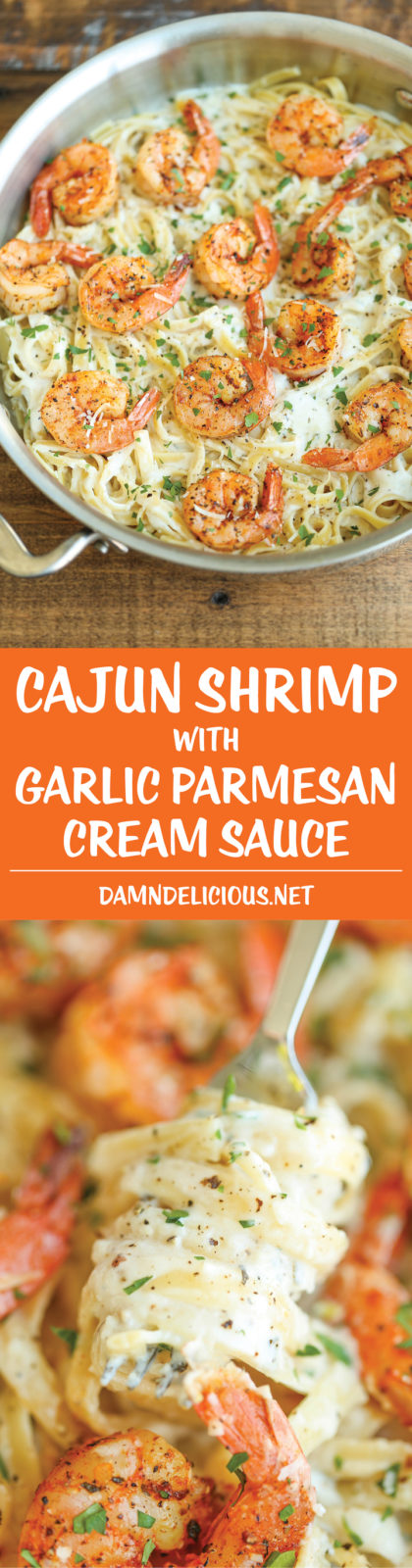Cajun Shrimp with Garlic Parmesan Cream Sauce - Damn Delicious
