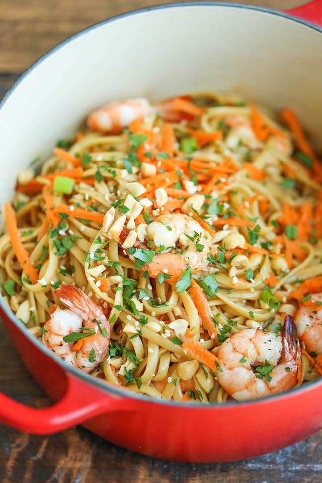 Thai Shrimp Noodles - An easy peasy 20 minute meal that can be easily adapted with more veggies - quicker than take-out and so much tastier (+healthier)!