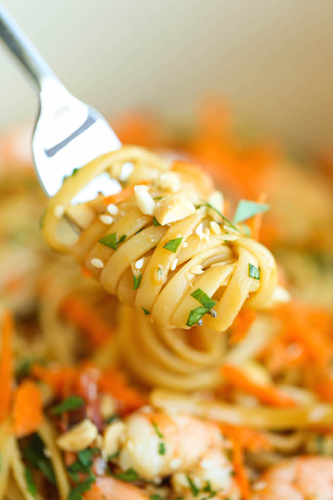 Thai Shrimp Noodles - An easy peasy 20 minute meal that can be easily adapted with more veggies - quicker than take-out and so much tastier (+healthier)!