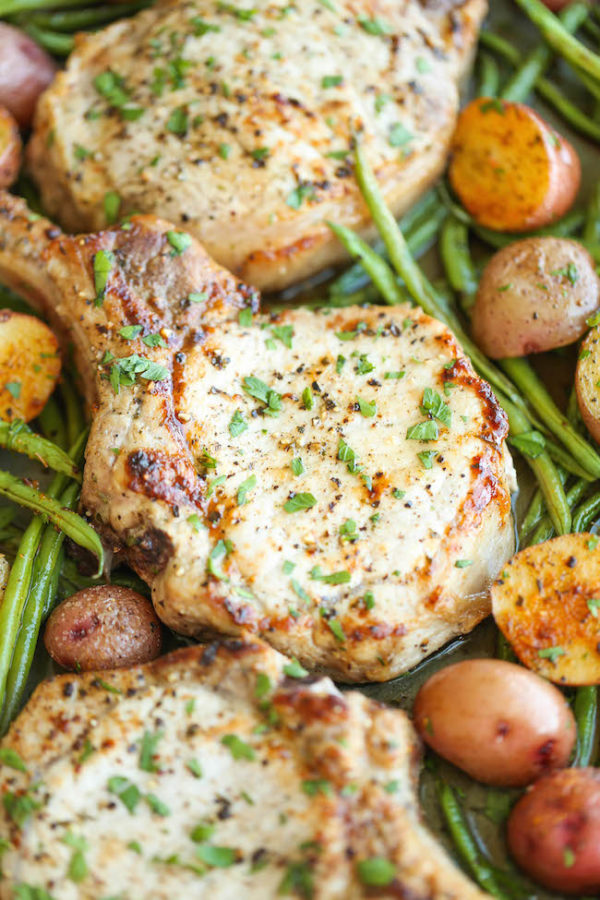 One Pan Ranch Pork Chops and Veggies - Damn Delicious