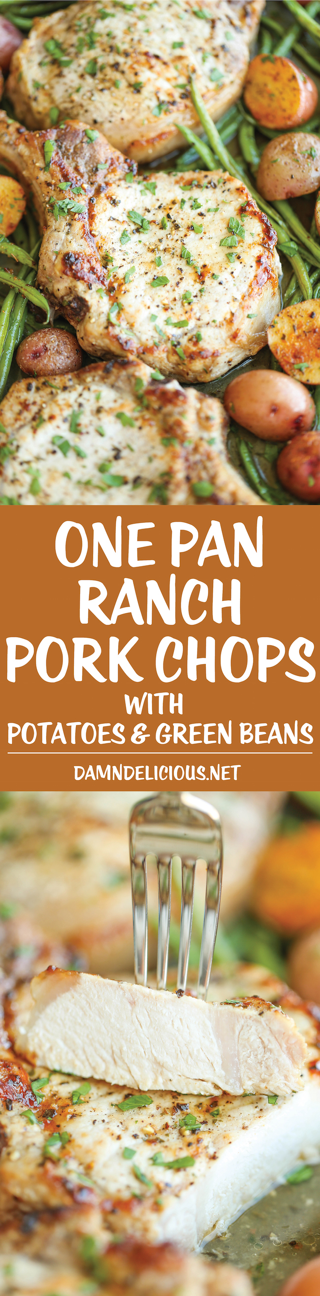 One Pan Ranch Pork Chops and Veggies - The easiest 5-ingredient meal EVER! And yes, you just need one pan with 5 min prep. It's quick, easy and effortless!