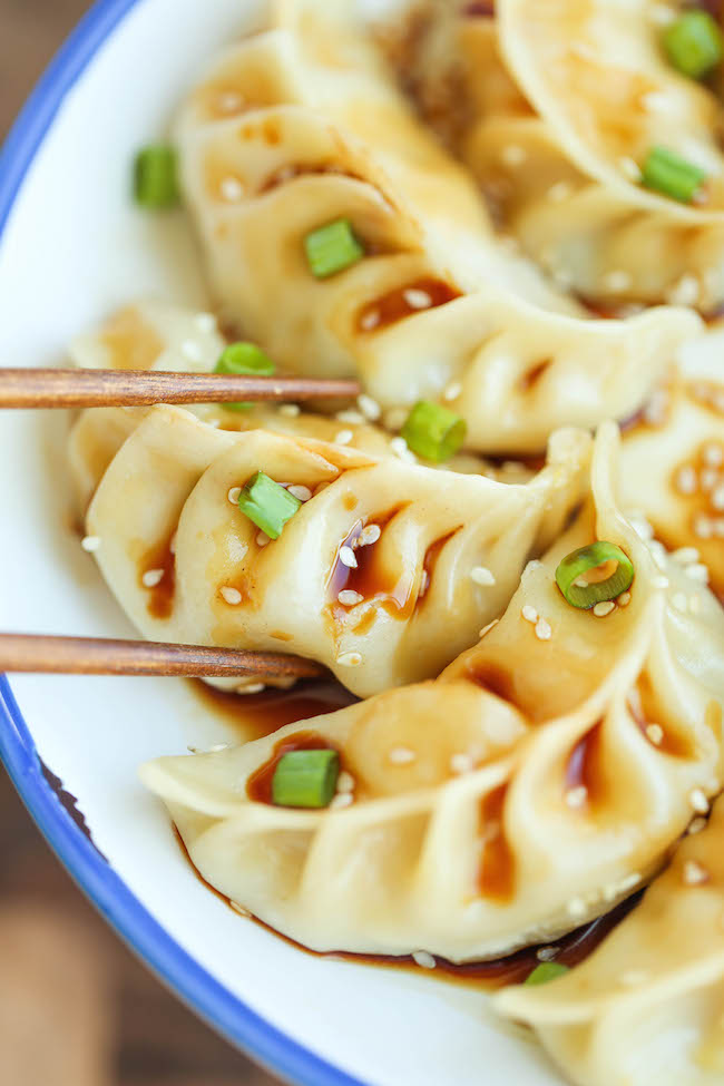 Pork Ginger Potstickers - Super easy, freezer-friendly potstickers made completely from scratch. So hearty AND healthier than take-out!