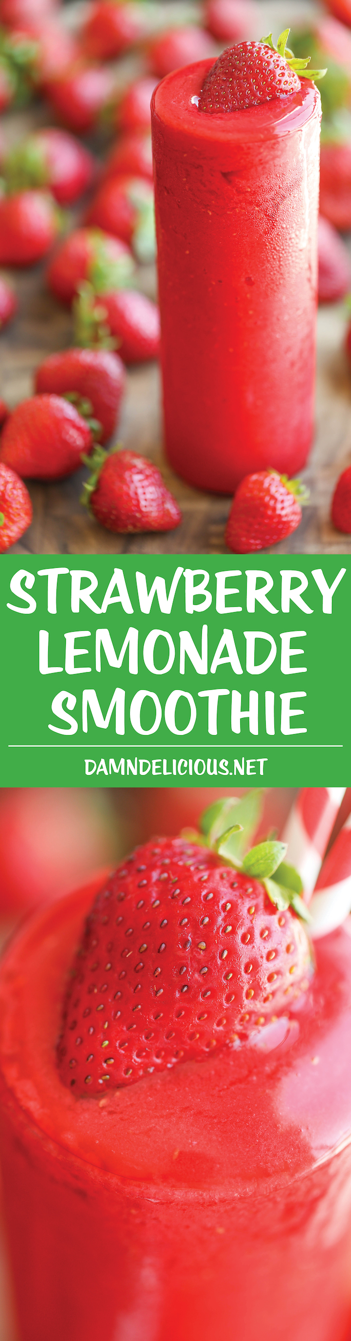 Strawberry Lemonade Smoothie - Sweet, tangy and wonderfully refreshing with just 4 ingredients, made completely from scratch. No frozen concentrate here!