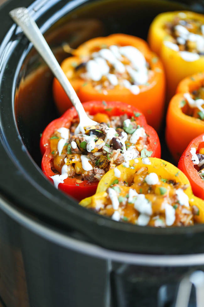 Slow Cooker Stuffed Red Peppers - Slow Cooker Gourmet