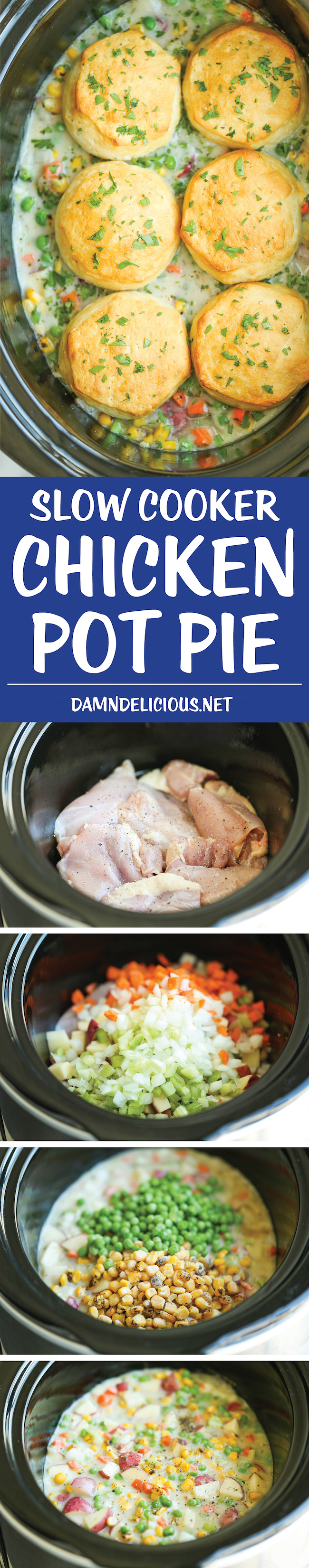 Slow Cooker Chicken Pot Pie - The easiest pot pie recipe ever made right in the crockpot from scratch - no condensed cream of chicken soup here!
