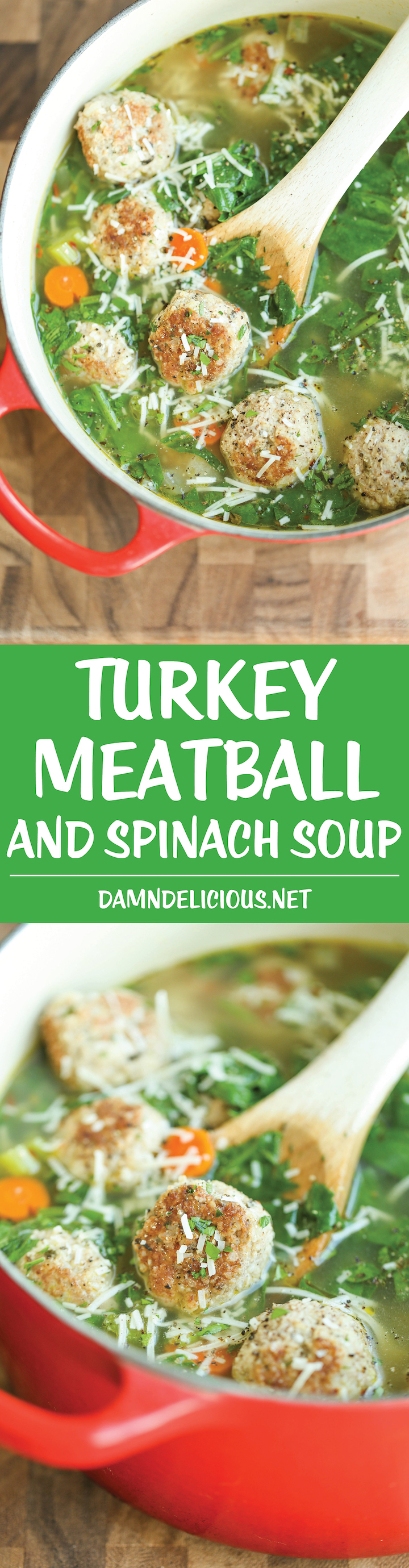 Turkey Meatball and Spinach Soup - A quick and easy hearty soup for any night of the week. And you can even cook/prep/freeze the meatballs beforehand!