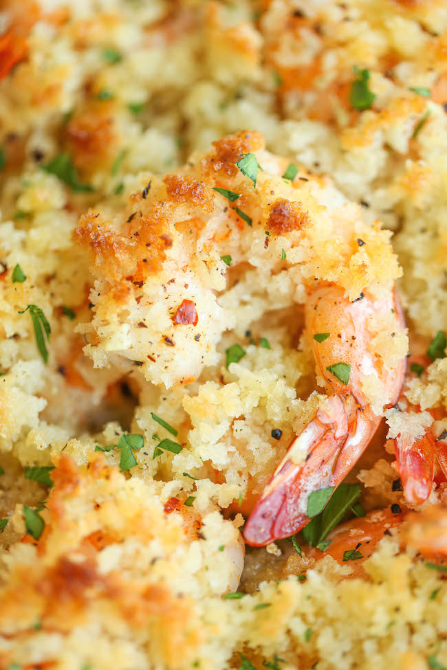 Baked Shrimp Scampi - This is the easiest yet fanciest dish of all - tender shrimp baked with buttery breadcrumbs, garlic and lemon juice. Just 10 min prep!