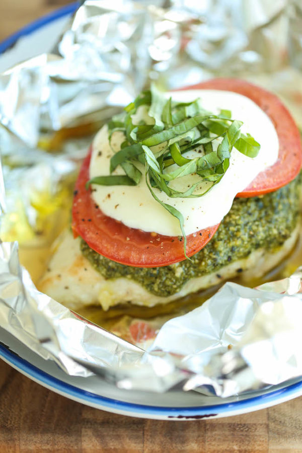 Pesto Caprese Chicken in Foil Damn Delicious